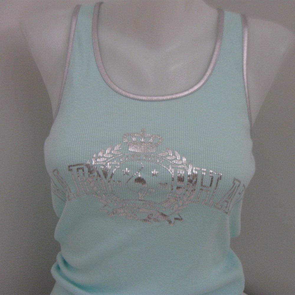 Aqua Blue Ribbed Tank Top 90s Baby Phat Y2K Large NEW